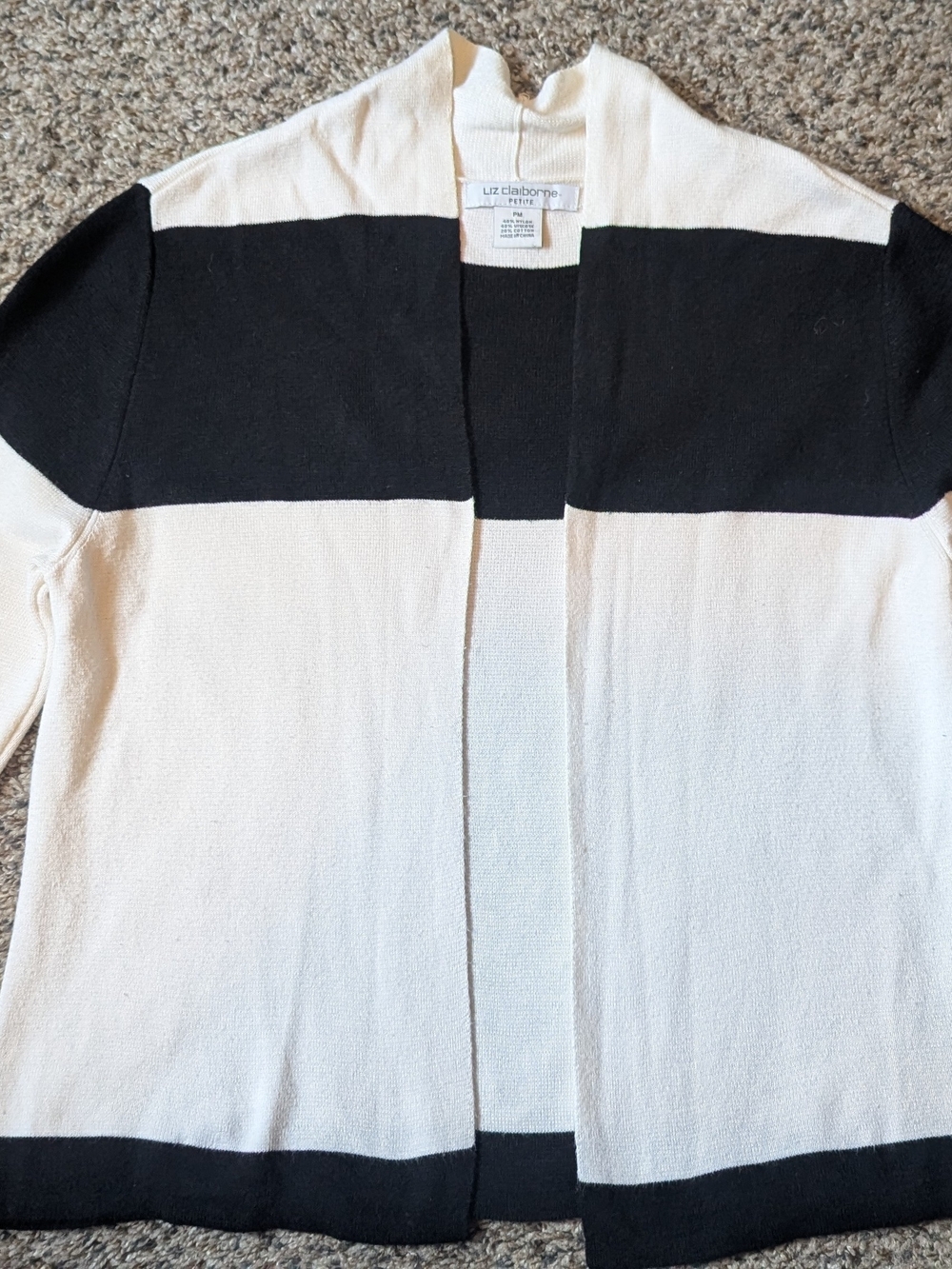 Liz Claiborne Men’s Black & Cream Striped Open Cardigan Sweater